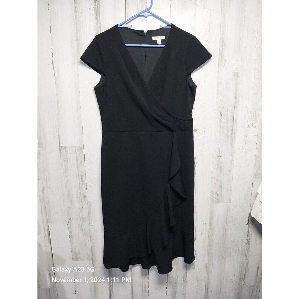 London Style Women's Size 12 Black Short Sleeve Faux Wrap Dress